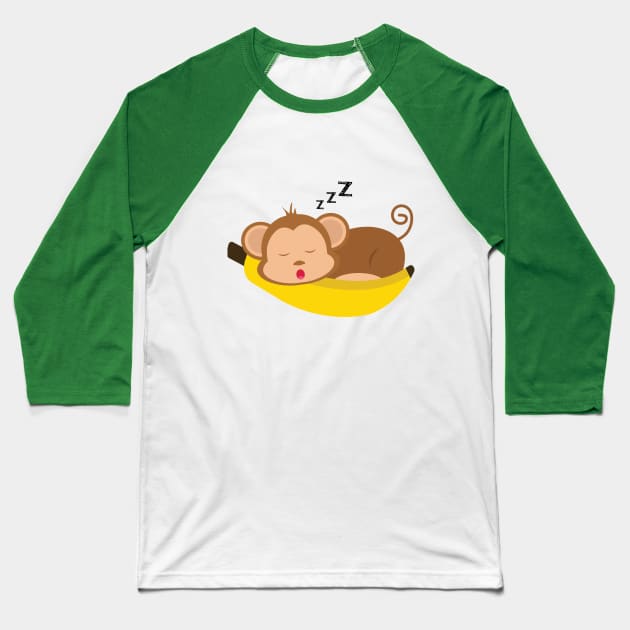 Cute Sleeping Monkey in the Banana Baseball T-Shirt by Sassify